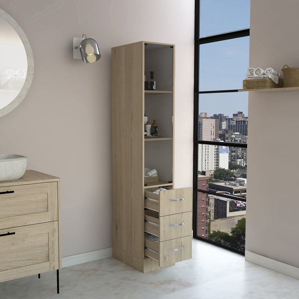 English Elm Linen Storage Cabinet with 3 Shelves & 4 Drawers, Light Pine/White Finish, Compact Modern Design B097S00129