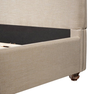 English Elm King Upholstered Bed Linen Fabric Rolled Headboard Rubberwood Legs Primary Bedroom Sand N757K384825S