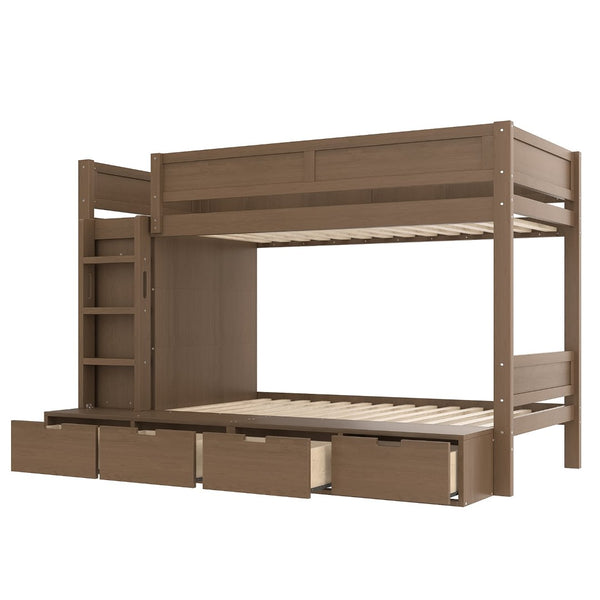 English Elm Twin Triple Bunk Bed Metal L-shaped Frame Sleeps Three Kids White Finish Brown W1580S00644