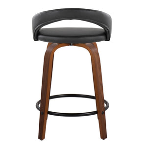 English Elm Fixed-height Swivel Counterstools Walnut Wood Legs Faux Leather Seats Set of 2 B202S01749