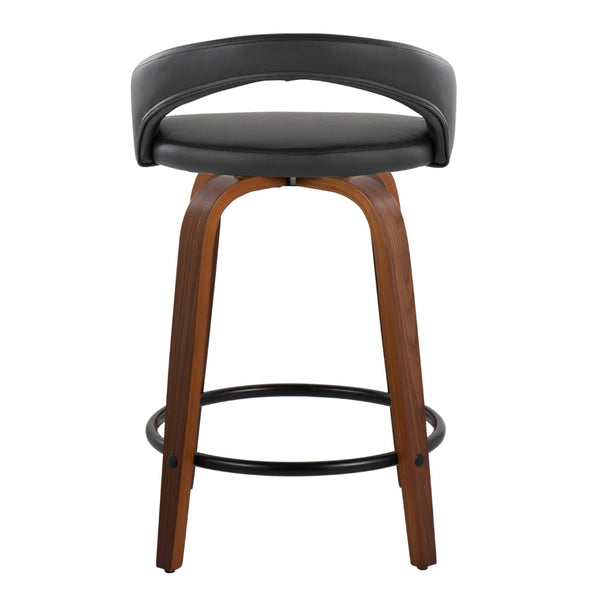 English Elm Fixed-height Swivel Counterstools Walnut Wood Legs Faux Leather Seats Set of 2 B202S01749
