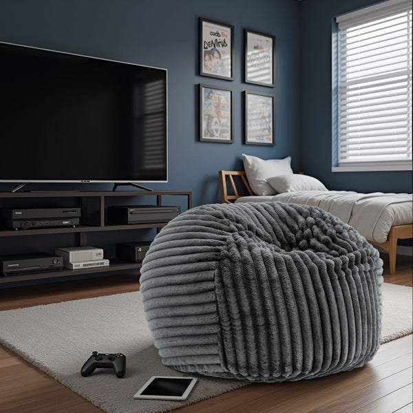 English Elm 40 Inch Minky Gunmetal Memory Foam Lounger - Plush Comfort For Gaming, Reading & Relaxation Bliss B108P193086