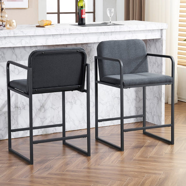 English Elm Set Of 2 Stylish Dark Gray Upholstered Counter Height Bar Stools With Armrests For Modern Dining W1901P225274-GIGA