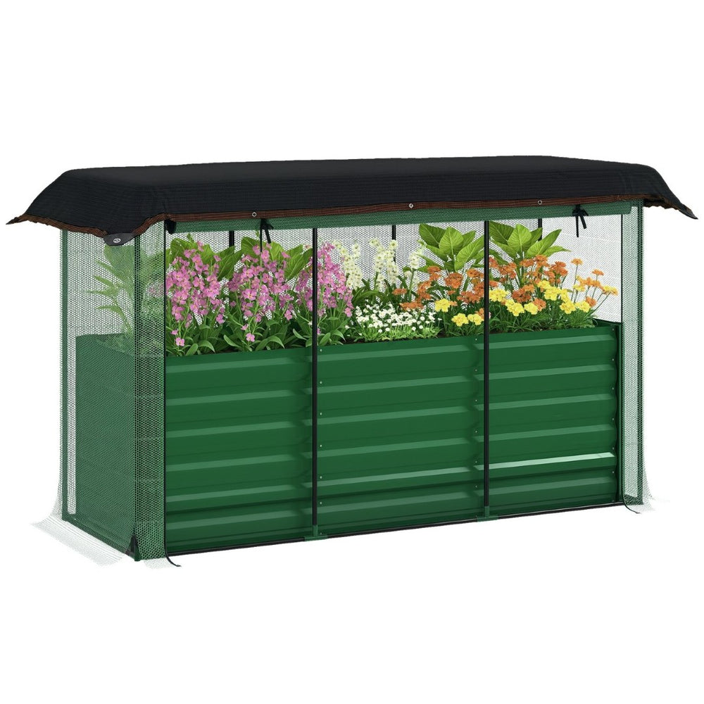 English Elm Outsunny Galvanized Steel Raised Planter with Crop Cage and 60 Percent Shade Cloth W2225P485601