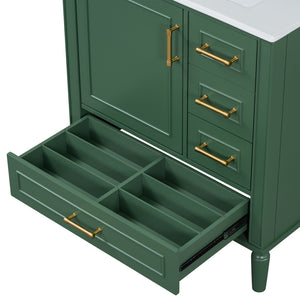 English Elm Traditional 30" Bathroom Vanity with Ceramic Basin, Soft-Close Door & Drawers, Gold Handles, Durable Wood Finish Green N729P184479F