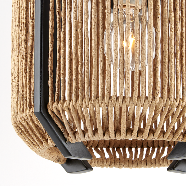 Mali Pendant Light Fixture - Bohemian Woven Design with Satin Black Iron, Adjustable Height & Warm Glow