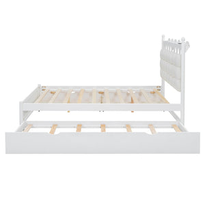 English Elm Queen Size Wooden Storage Platform Bed With Trundle, Usb Ports, And Spacious Drawers In White N820S00038K-GIGA