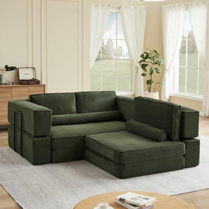English Elm Large Modular Corduroy Sectional Sofa Configurable Seating for Family Living Rooms Army Green W3396S00056