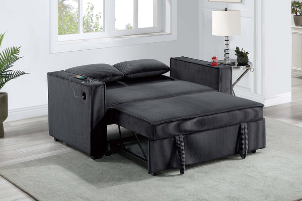 English Elm Modern Corduroy Convertible Sleeper Sofa with Usb Ports and Built-in Cupholders B011S02177