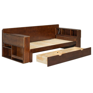 English Elm Queen Daybed with Hydraulic Desk Storage Drawers and Convertible Sofa for Small Spaces Espresso LT000272AAP
