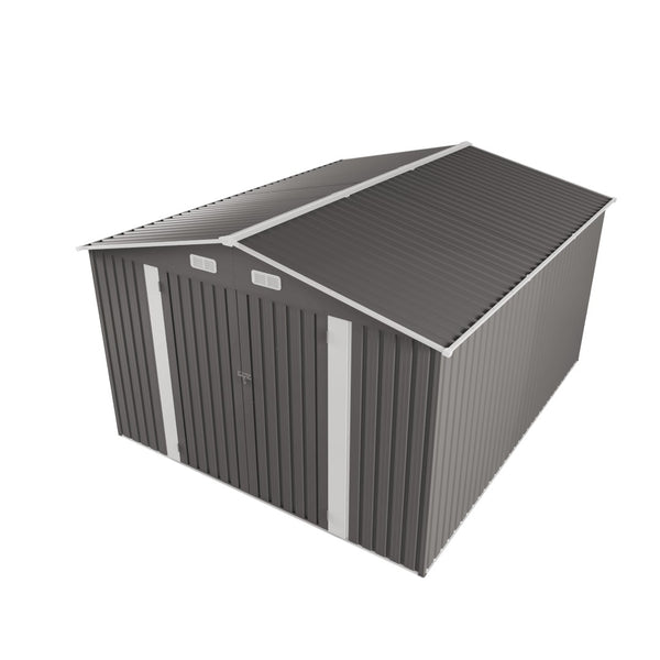 English Elm 10x12ft Galvanized Steel Outdoor Storage Shed with Vented Windows and Lockable Doors W3213S00002