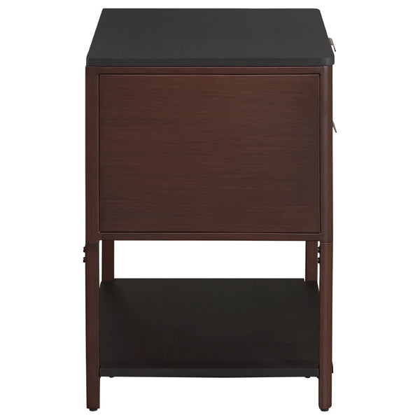 English Elm Tova Fluted 2-drawer Metal Frame Side Table with Open Shelf for Bedroom Living Room B062P451995