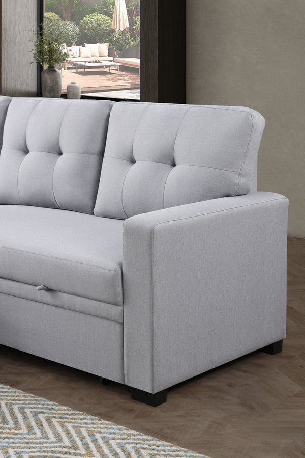 English Elm Tufted Linen Sectional Sleeper Sofa with Storage Ottoman and Reversible Chaise Gray B2730S00052
