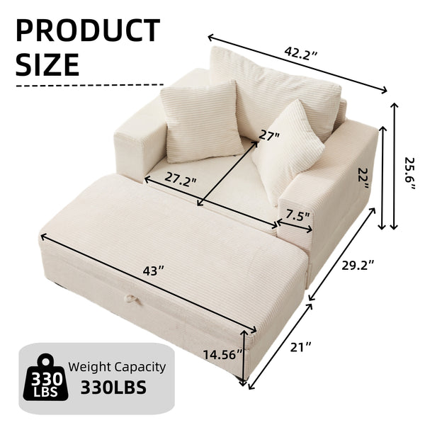 English Elm Chaise Lounge Chair With Removable Ottoman - Modern Upholstered Sleeper Couch For Living Room Comfort W1170P353046