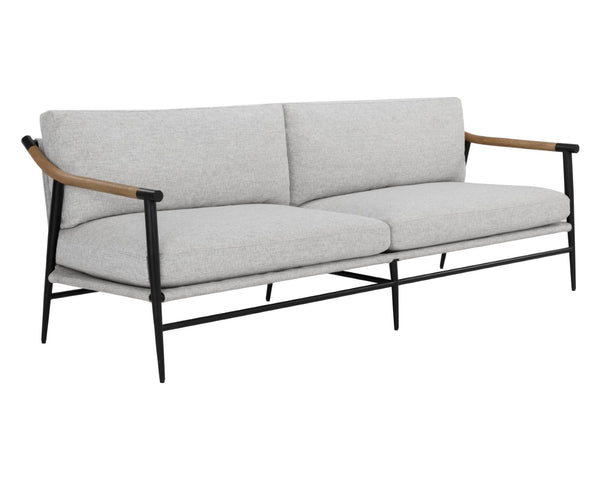 Sunpan MEADOW Sofa - Stylish Mid-Century Modern in Vault Fog with Durable Performance Fabric & Oak Armrests 110822