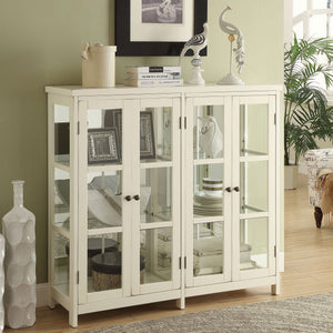 English Elm Danica Off White 4-Door Wood Accent Storage Display Cabinet — Elegant Neutral Buffet with Ample Concealed Storage and Sleek Glass Accents B062P328677