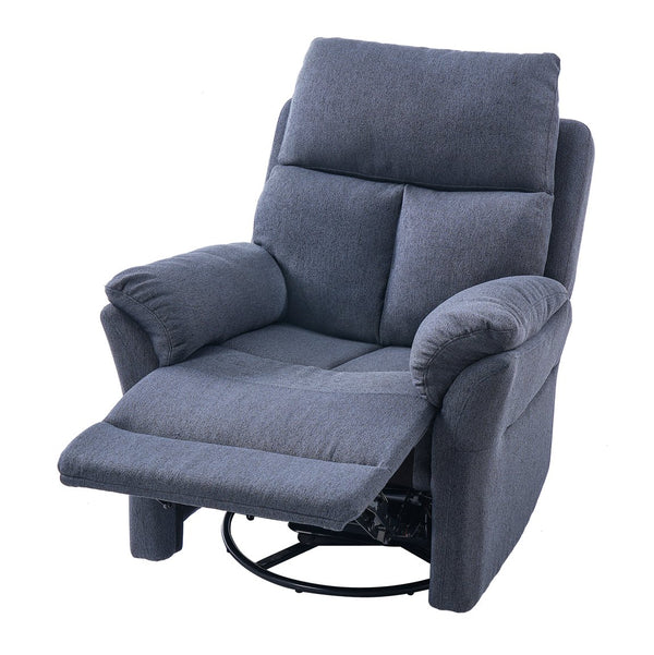 English Elm Manual Swivel Rocking Recliner Dark Blue Linen — 360° Glider, Adjustable Back & Leg Support Comfort W2121P371019