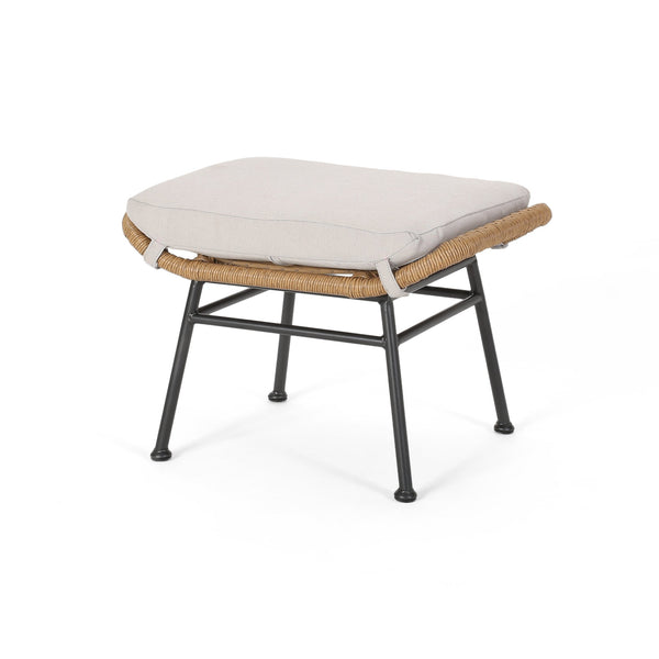 English Elm Christopher Knight Home® - Montana Light Brown Faux Rattan Outdoor Ottoman Set of 2 with Water-Resistant Cushions, Steel Frame Durable Elegance 65045.00LBRN