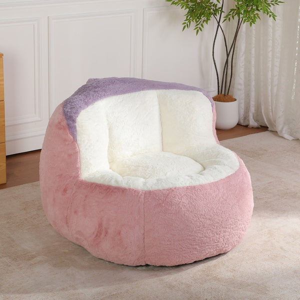 English Elm Oversized Multicolor Faux Fur Bean Bag Chair - Cozy Lounger With Shredded Foam, No Assembly Needed! W3723P375715-GIGA