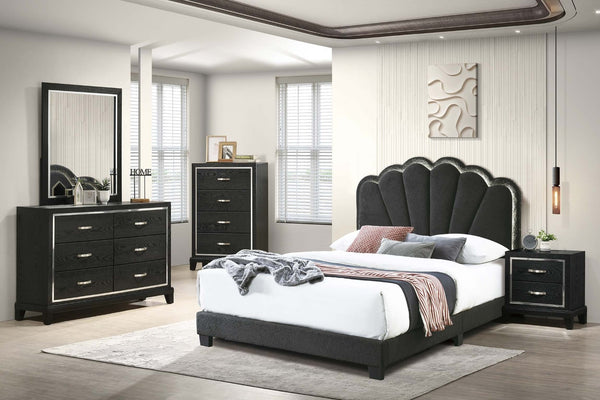 English Elm Contemporary Matte Black Nightstand with Chrome Accents Tapered Legs and Usb Charging B011P447447