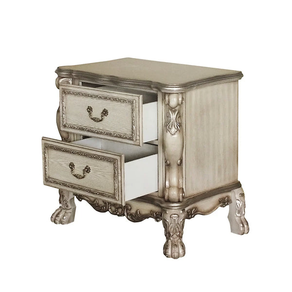 English Elm Wooden Gold Patina Nightstand with 2 Felt-Lined Drawers, Burnished Antique Bone Finish Elegance B016P253274