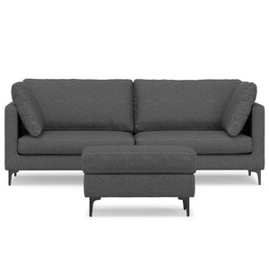 English Elm Ava 90" Mid-Century Sofa with Ottoman Set — Eco Performance Fabric, Feather-Top Cushions, Sturdy Frame Dark Gray B136P199235