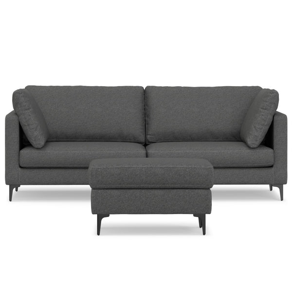 English Elm Ava 90" Mid-Century Sofa with Ottoman Set — Eco Performance Fabric, Feather-Top Cushions, Sturdy Frame Dark Gray B136P199235