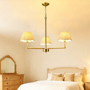 English Elm 3-light Gold Rope Wrapped Chandelier with Fabric Shades for Dining and Living Rooms W5008P391554