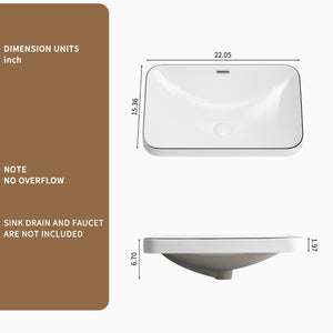 English Elm Ceramic Undermount Porcelain Basin Glazed Rectangular Sink for Modern Bathroom Vanity W3402P406916