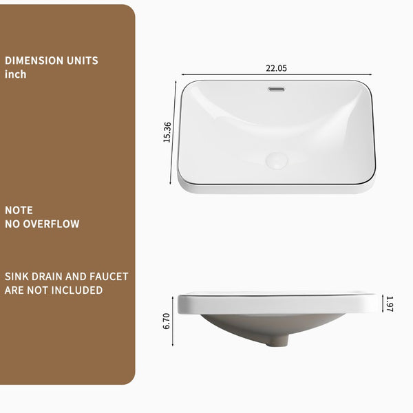 English Elm Ceramic Undermount Porcelain Basin Glazed Rectangular Sink for Modern Bathroom Vanity W3402P406916