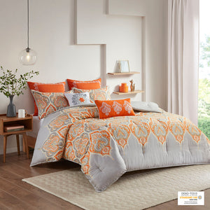 Madison Park Nisha Global Inspired 7 Piece Printed Cotton Sateen Comforter Set MP10-1692 Orange