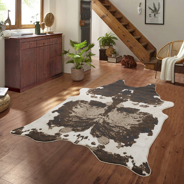 English Elm Hide Durable Brown And Ivory 5 Ft. X 7 Ft. Area Rug – Timeless Low-Pile Design For High-Traffic Spaces B186P316847