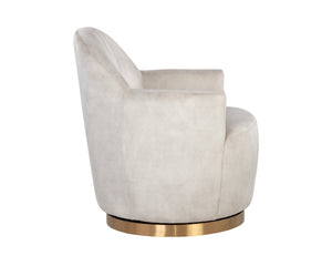 Sunpan Casey Swivel Lounge Chair - Elegant Modern Barrelback Design with Gold Stainless Steel Base Nono Cream
