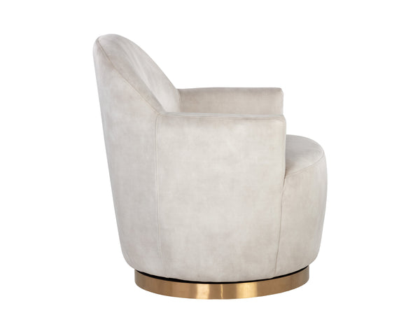 Sunpan Casey Swivel Lounge Chair - Elegant Modern Barrelback Design with Gold Stainless Steel Base Nono Cream