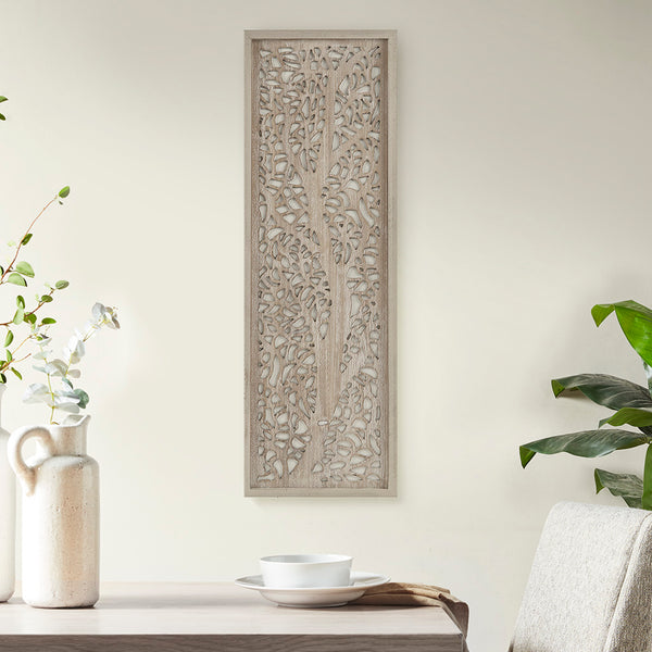 JLA Home Madison Park - Laser Cut Tree Framed Panel Wall Decor by Emily Warne — 12x36 laurel MDF art with whitewashed fir frame, ready-to-hang Natural MP95B-0275