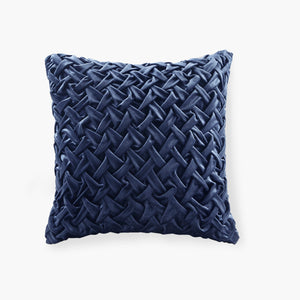 English Elm Square Ruched Velvet Decor Pillow with Plush Goose Feather Insert and Hidden Zipper Luxury Touch Navy 17.32 L x 17.32 W x 3.94 H B035129203