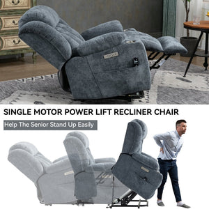 English Elm Up to 350 Lbs Chenille Power Lift Recliner with Massage Heating and Usb Charging Ports W1803S00047