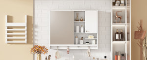 English Elm 36 Inch Wall Mounted Medicine Cabinet with HD Mirror, Adjustable Shelves, Towel Hooks, Modern Style White N710P254924K