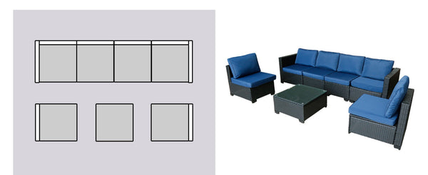 English Elm Seven-Piece Modular Outdoor Sofa Set With Glass Table And Waterproof Cushions For Stylish Comfort W3152S00002-GIGA