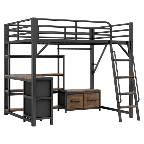 English Elm Full Size Loft Bed With Integrated Desk, Storage, And Lighting – Perfect For Space-Saving Living Solutions! W2593S00040