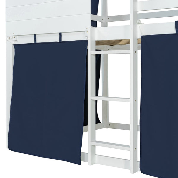 English Elm Full Size Kids Playhouse Bunk Bed Pinewood Frame with Tent Roof and Window Cutouts Blue LT000380AAC-1