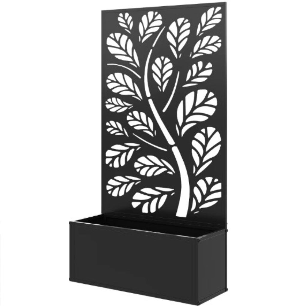 English Elm Freestanding Metal Planter with Trellis Panel for Climbing Vines on Patio or Balcony T3971P422011