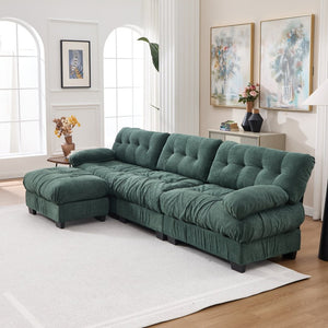 English Elm Modular Cloud Sectional Sofa Flannelette Deep Seat L Shape with Movable Ottoman Green W2120S00035