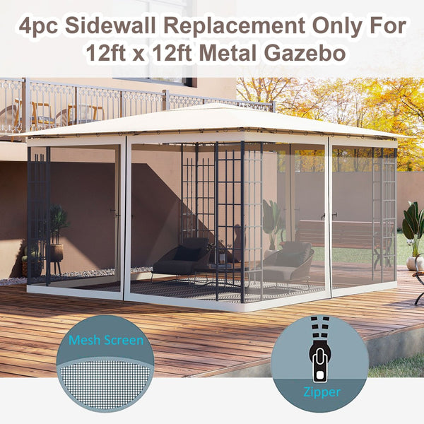 English Elm Outsunny Zip on Polyester Mesh Gazebo Sidewall Panels Bug Screen Patio Enclosure W2225P200874
