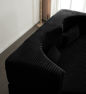 English Elm Modern Full Size Folding Sofa Bed with Plush Corduroy, 2 Pillows, 15" Foam Mattress, No Assembly Required Black W1885P347089