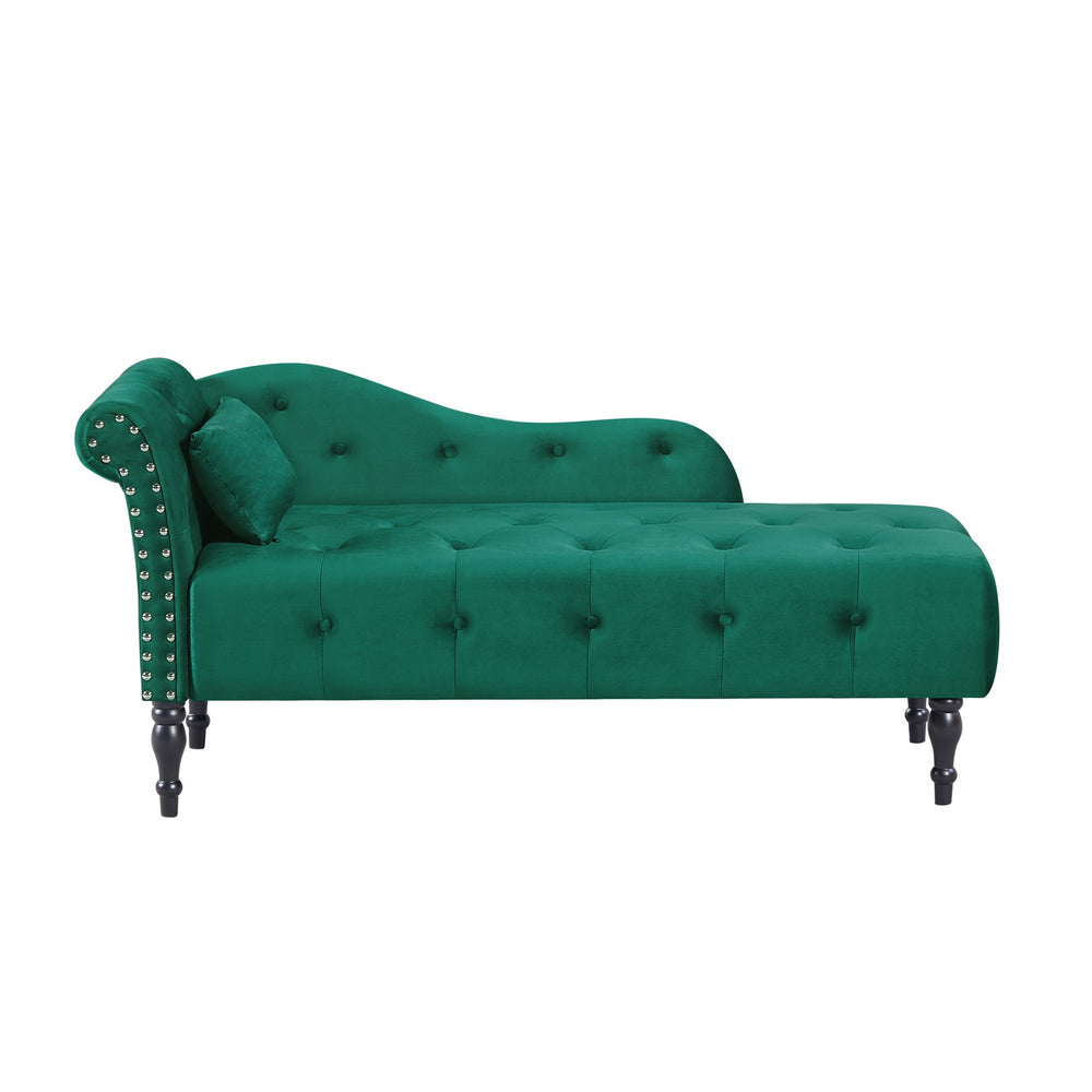 English Elm Aijia 60.6" Green Velvet Chaise Lounge With Button Tufting, Nailhead Trim & Pillow For Comfort W1117P284890