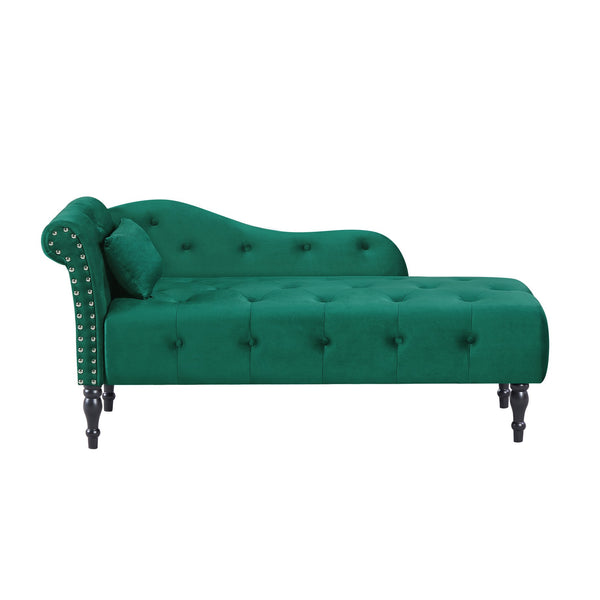 English Elm Aijia 60.6" Green Velvet Chaise Lounge With Button Tufting, Nailhead Trim & Pillow For Comfort W1117P284890