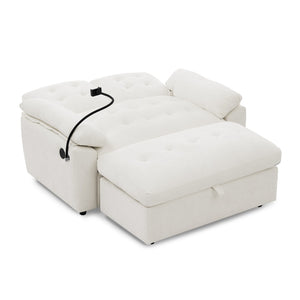 English Elm Leisure Chenille Two Seat Reclining Sofa with Usb Port Storage Ottoman Padded Armrests Beige W487S00520