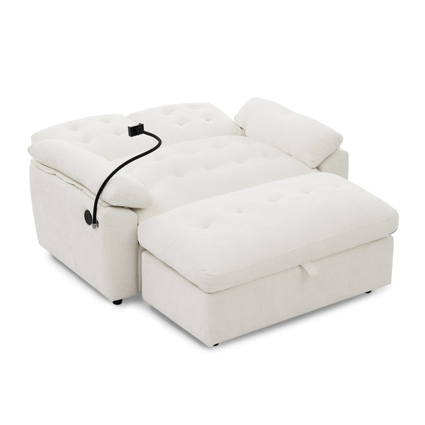 English Elm Leisure Chenille Two Seat Reclining Sofa with Usb Port Storage Ottoman Padded Armrests Beige W487S00520