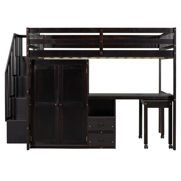 English Elm Queen Murphy Bed with Integrated Desk Cabinet Shelves Space Saving Studio Solution Espresso N708S00014P